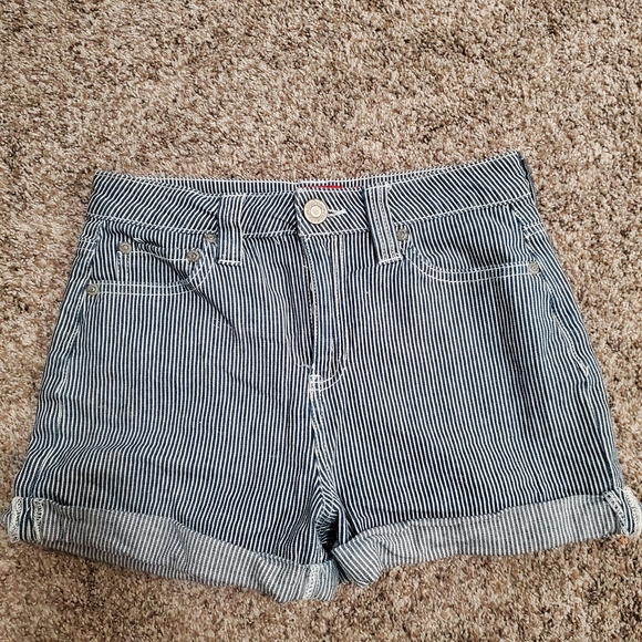 Dickies Pants - Dickies‎ Blue and White Jean Shorts with Rolled Cuffs